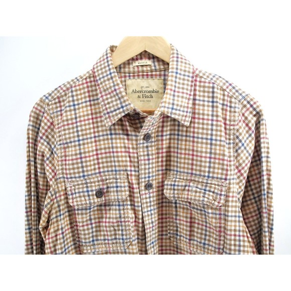 Abercrombie & Fitch Flannel Shirt Muscle Check Large Orange blue - Picture 1 of 8